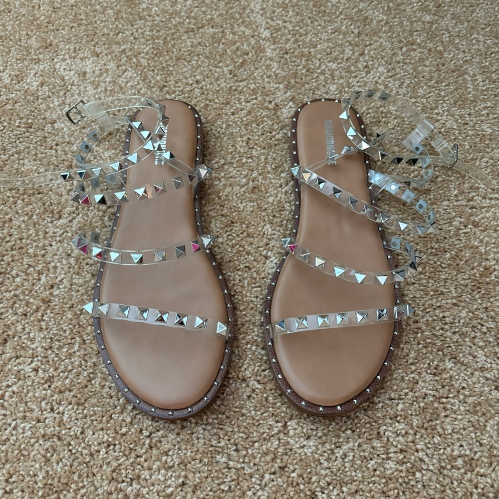 Cushionaire Clear Studded Sandals 9